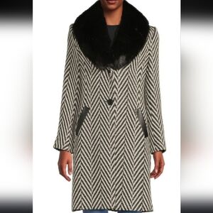 Via Spiga Black and White Chevron Trench Coat
